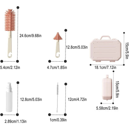 6-in-1 Silicone Bottle Brush Set - Complete Cleaning Kit with Storage Box