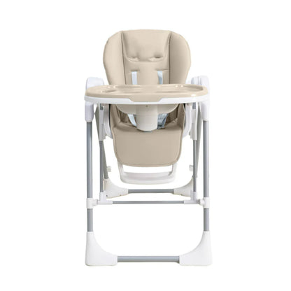 Beige and white high chair on a white background
