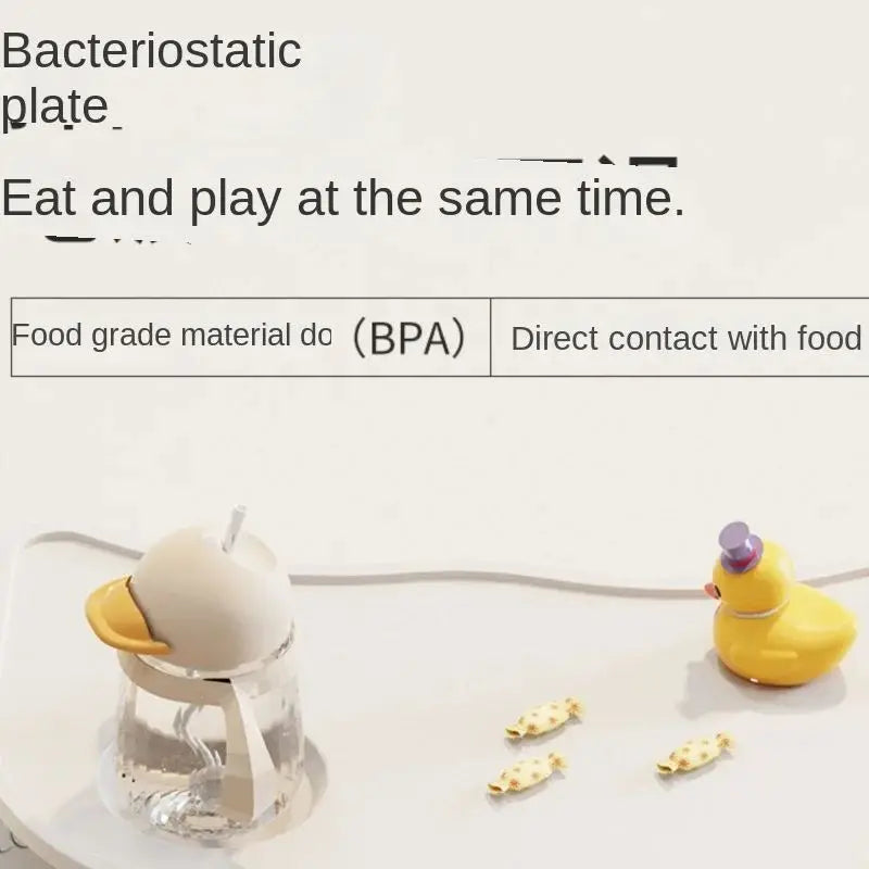 Product with text about bacteriostatic plate, food grade material, and BPA-free design.