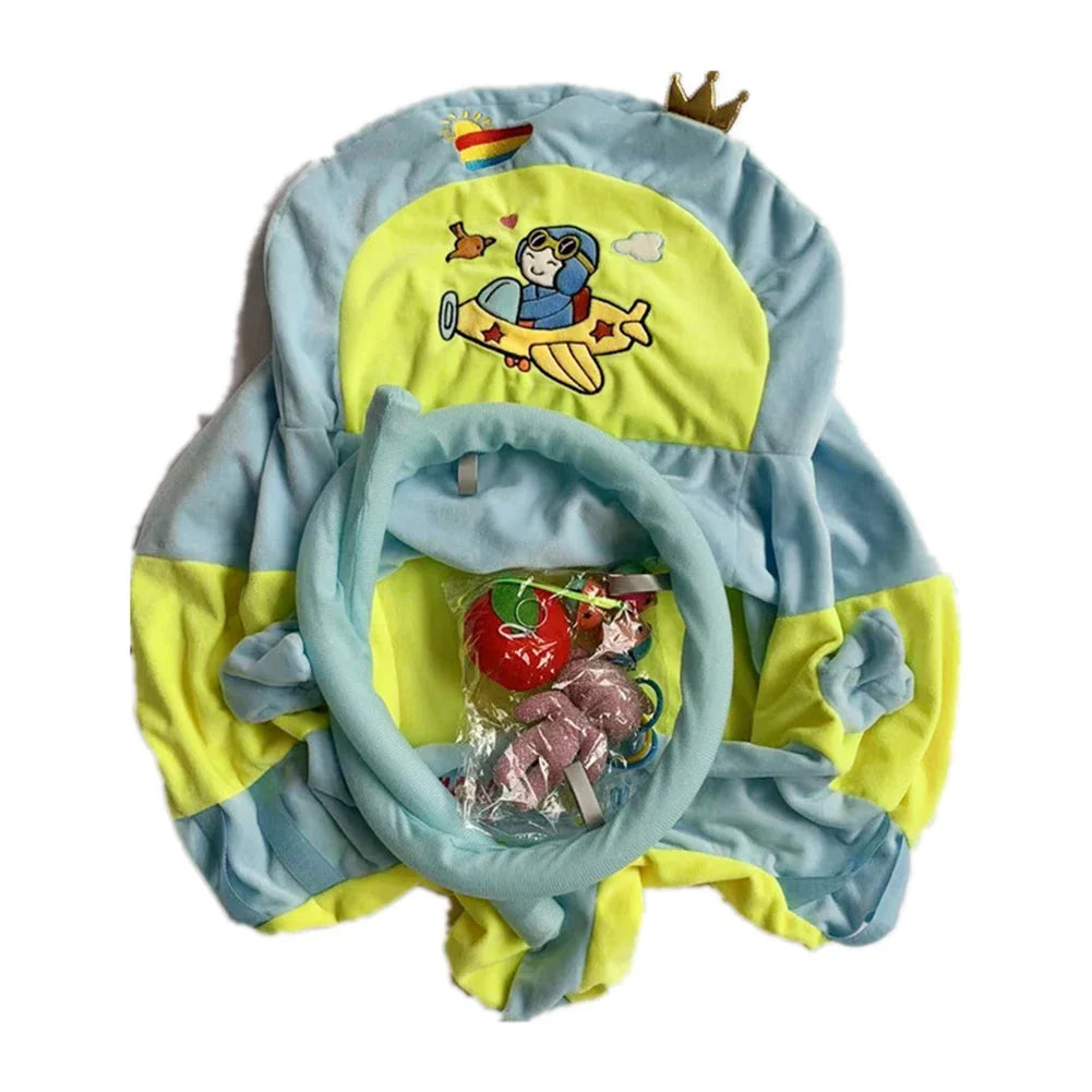 Colorful children's backpack with cartoon design on a white background