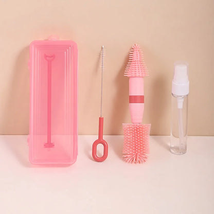 Travel Baby Bottle Cleaning Set - Portable Brush Kit with Storage & Drip Rack
