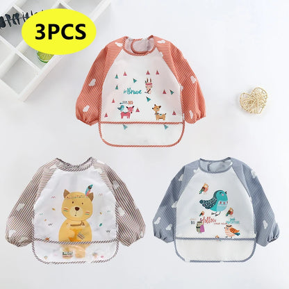 Long Sleeve Baby Bib with Pocket - Cartoon Waterproof Apron for 0-3 Years