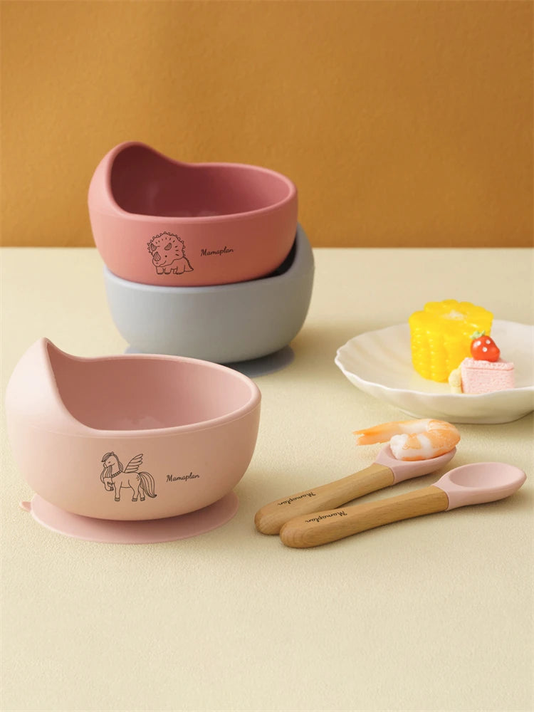 3-Piece Baby Feeding Set | Silicone Suction Bowl, Spoon & Fork