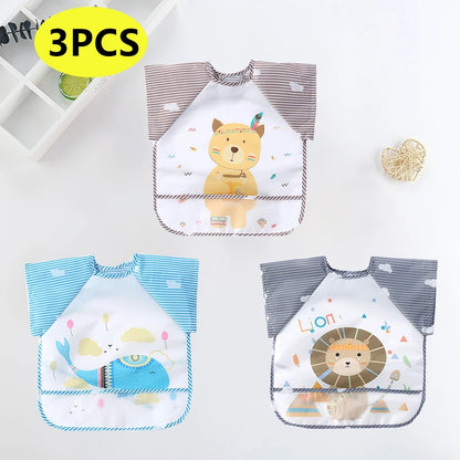 Long Sleeve Baby Bib with Pocket - Cartoon Waterproof Apron for 0-3 Years