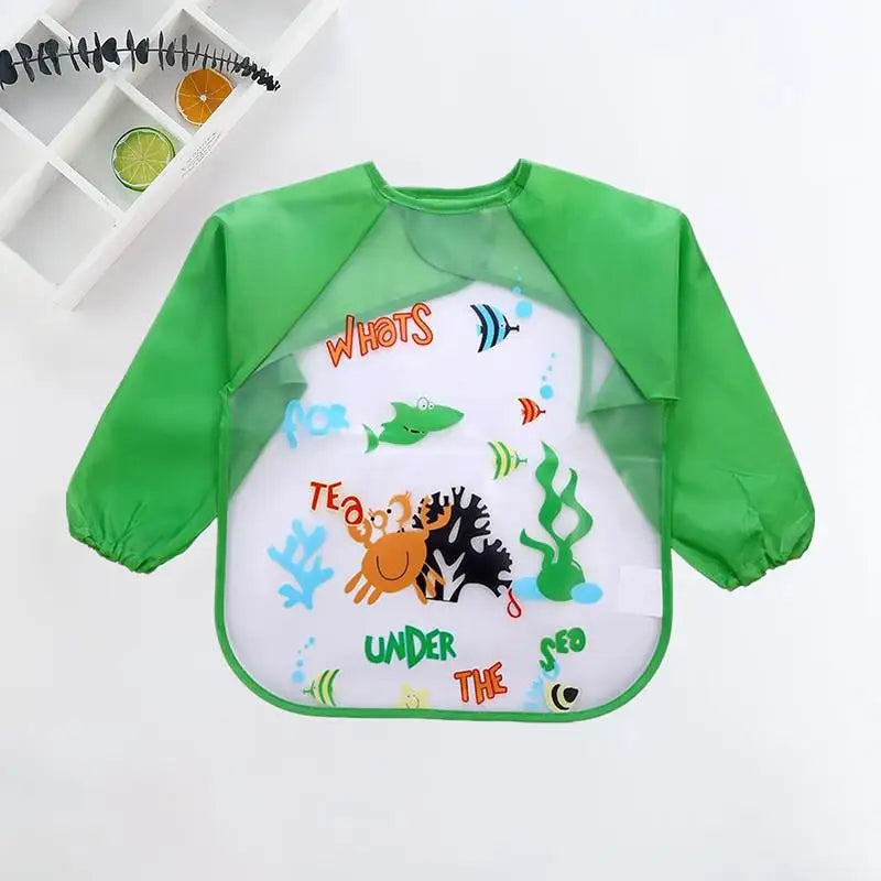 Long Sleeve Baby Bib with Pocket - Cartoon Waterproof Apron for 0-3 Years