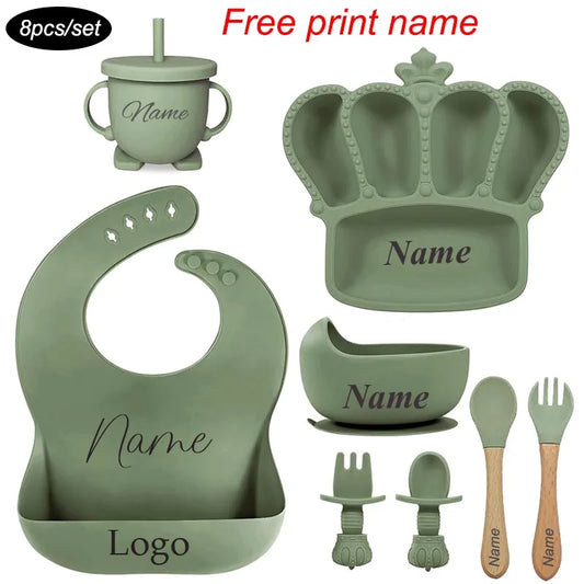 8-Piece Silicone Baby Feeding Set | Crown Plate with Suction Bowl | BPA-Free Tableware