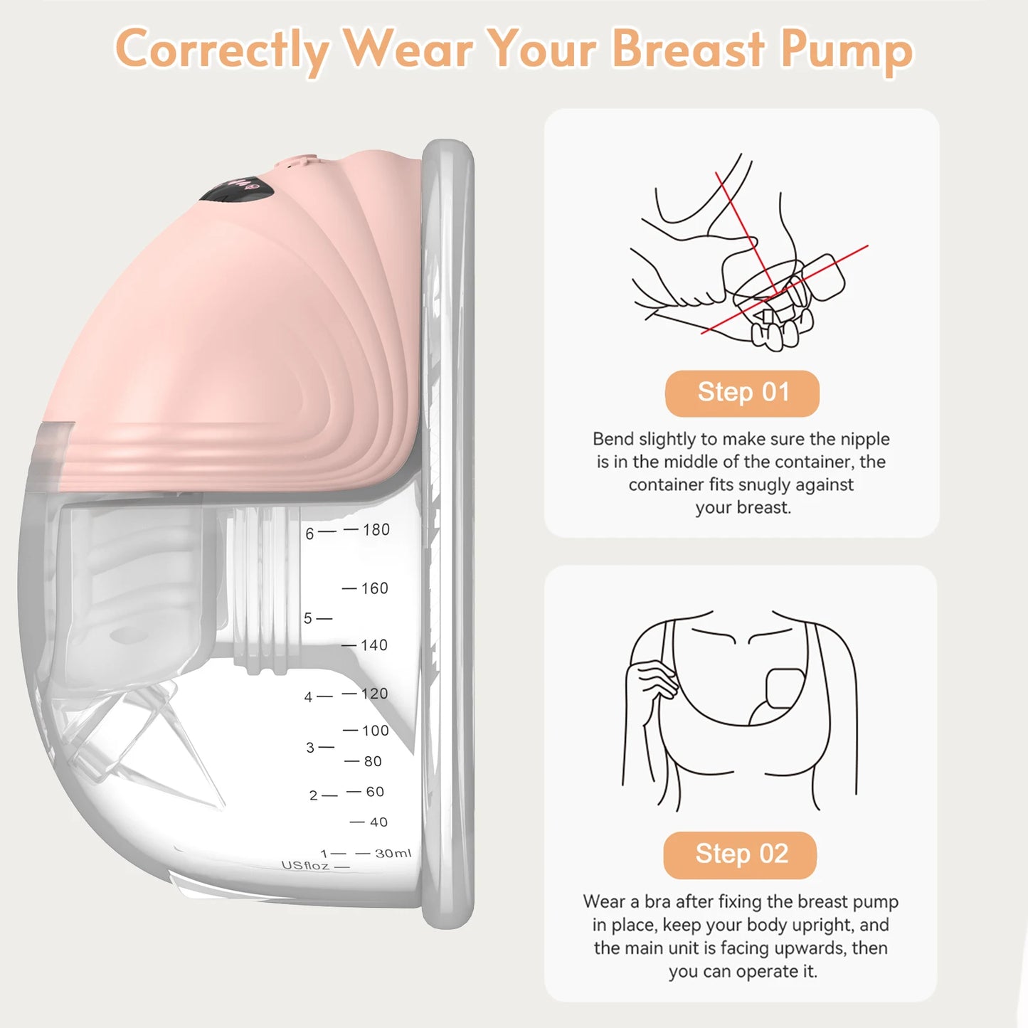 Wearable Electric Breast Pump - Hands-Free Portable Breastfeeding Pump with 3 Modes & 12 Suction Levels