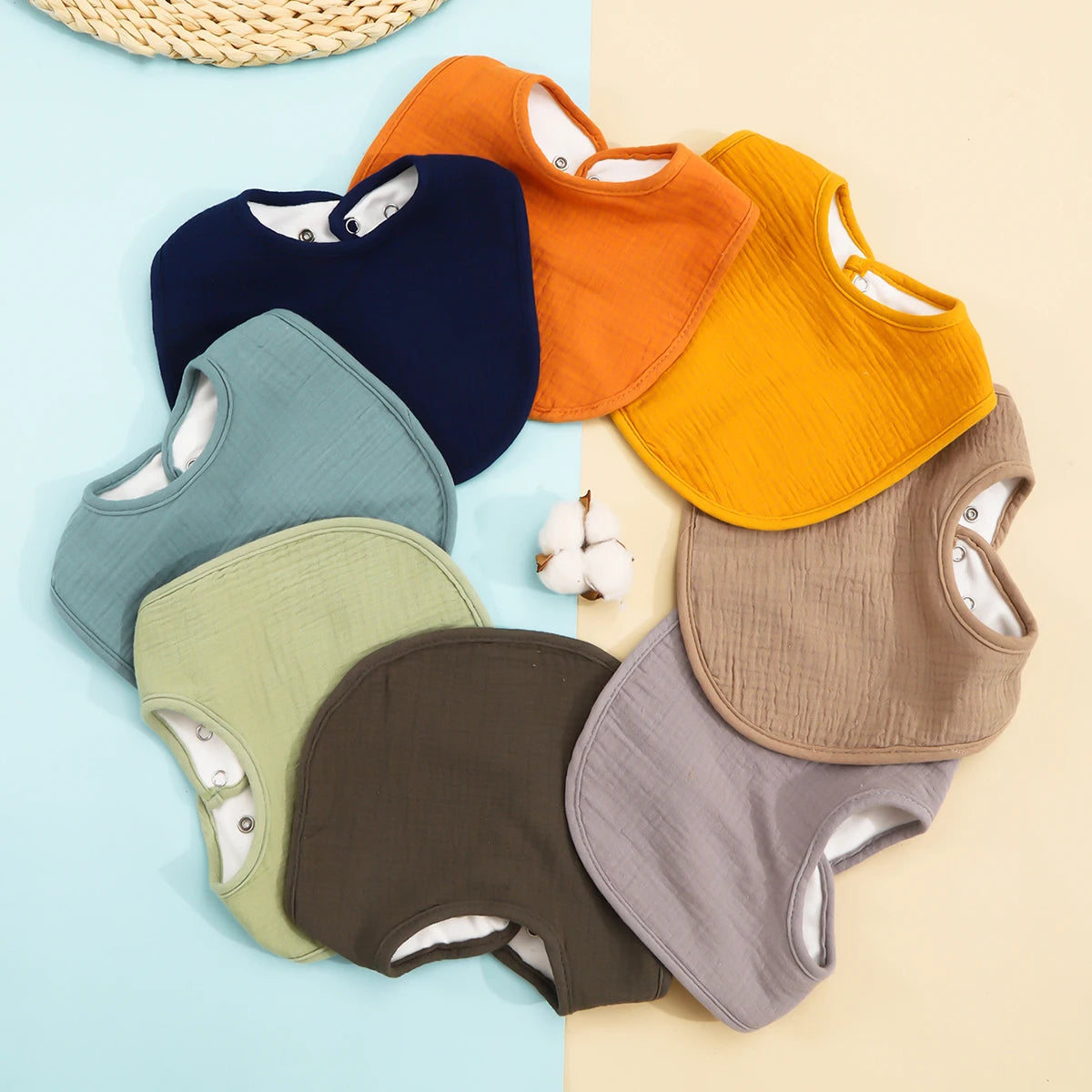 Cotton Baby Bib - Soft Solid Colour Drool Bib for Newborns & Toddlers